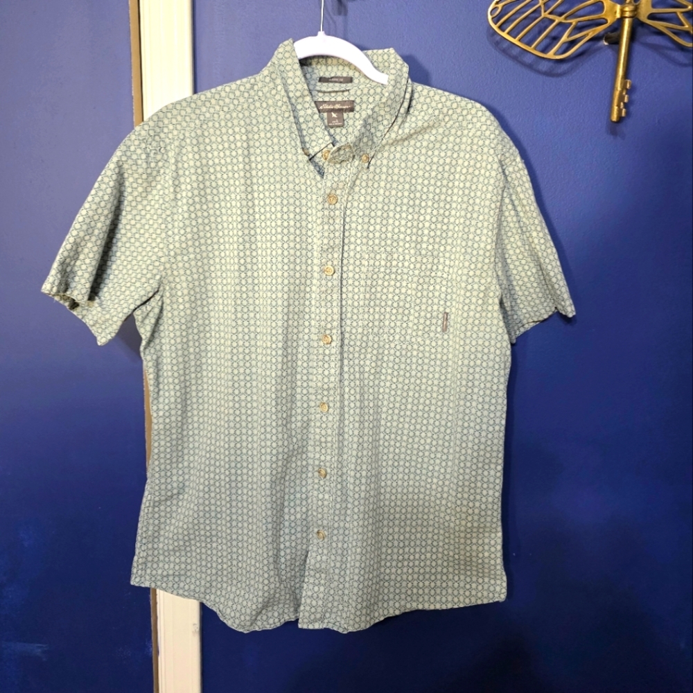 Eddie Bauer Shirt Mens Large Blue Gray With Design Button Down Relaxed Fit